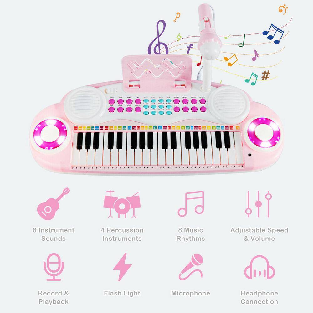 Gymax Z-Shaped Kids Toy Keyboard 37-Key Electronic Piano Pink GYM03937