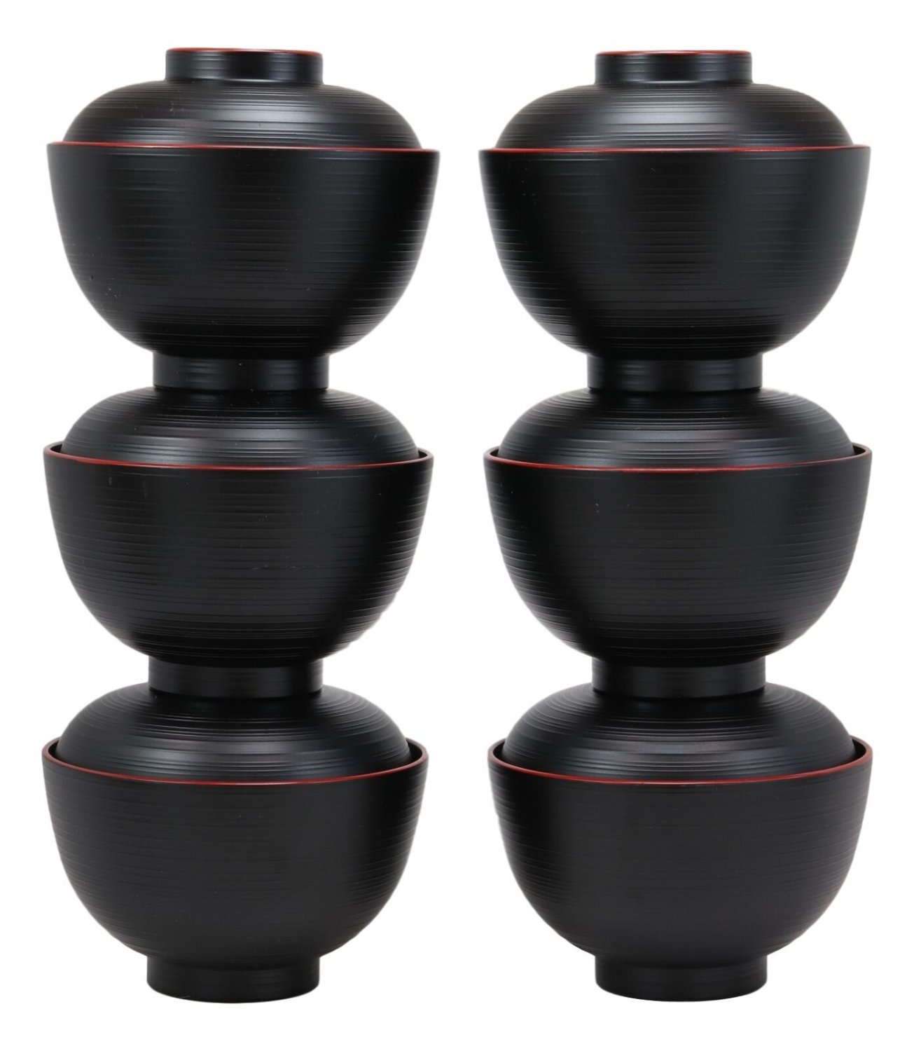 1 Black Red Lacquer Plastic Bowls With Lid Set Pack of 6 EBR02