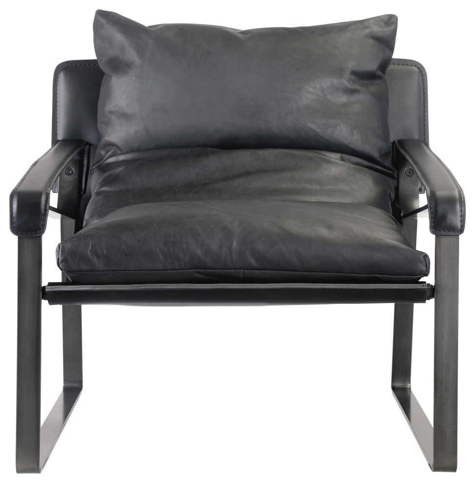 Connor Club Chair Onyx Black Leather   Industrial   Armchairs And Accent Chairs   by Morning Design Group  Inc  Houzz