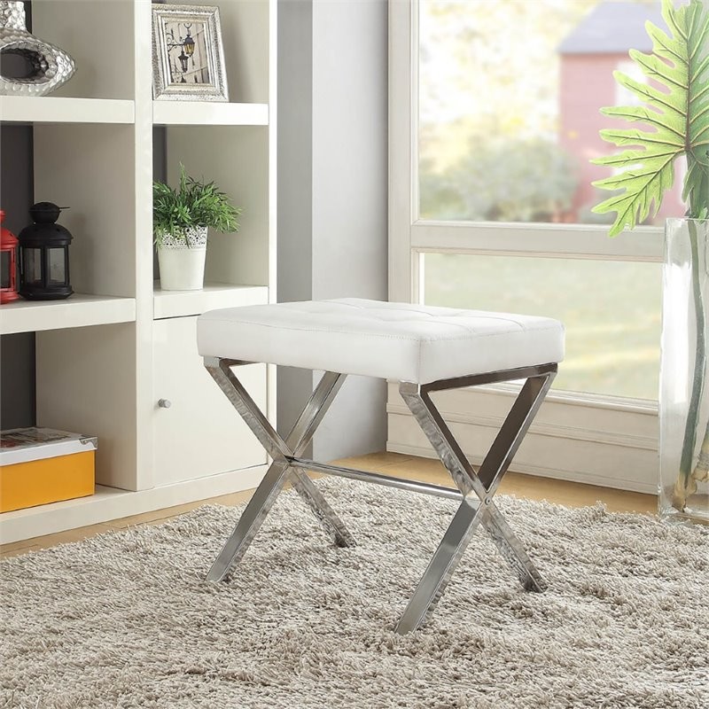 Elisabetta Vanity Bench  White and Chrome   Contemporary   Vanity Stools And Benches   by Homesquare  Houzz