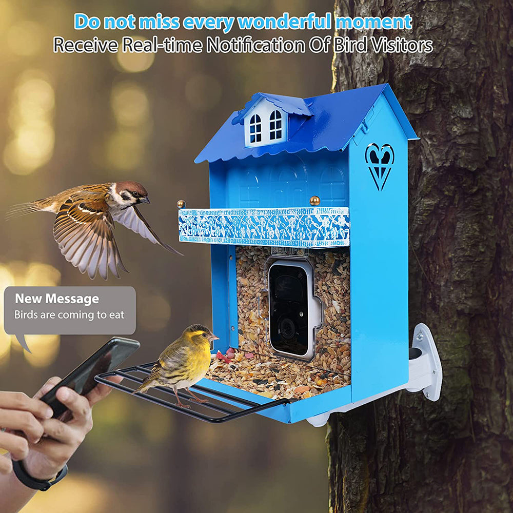 Smart camera for bird feedersBird feeders with HD cameraAutomatic bird video capture bird motion detectionWireless app notificationBird house camera32G free space for lifeIdeal gift for bird friend