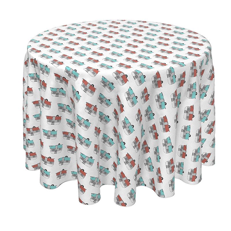 Round Tablecloth， 100% Polyester， 60 Round， Retro Trailer Camper