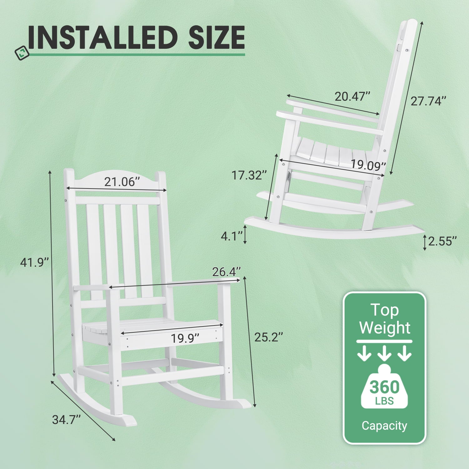 Lacoo Adirondack Rocking Chair All Weather Resistant Resin Outdoor Patio Rocking Chair, White