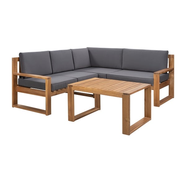 3-Piece Wood Patio Sectional Sofa Set with Coffee Table and Soft Thick Cushions - Overstock - 35972586