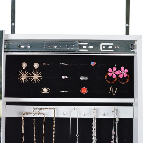 Full Mirror Jewelry Storage Cabinet With with Slide Rail， Can Be Hung On The Door Or Wall - - 37179007