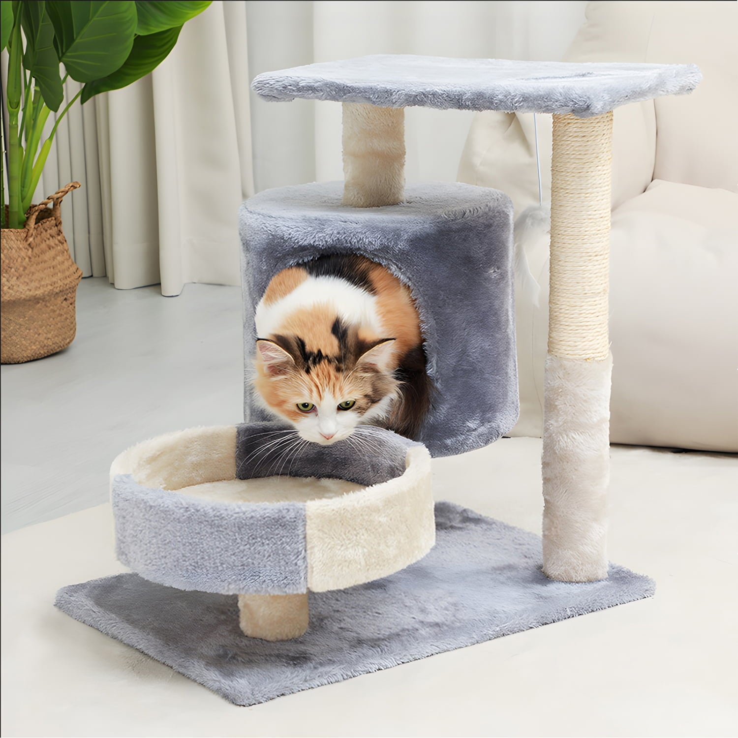 Walchoice Gray Cat Tree Cat Tower for Indoor Cats, Cat Furniture with Scratching Post & Condo, 20.5” x 20” x 15.5”