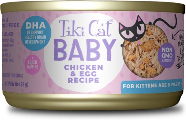 Tiki Cat Baby Grain-Free Chicken and Egg Recipe Wet Cat Food， 2.4-oz can， case of 12