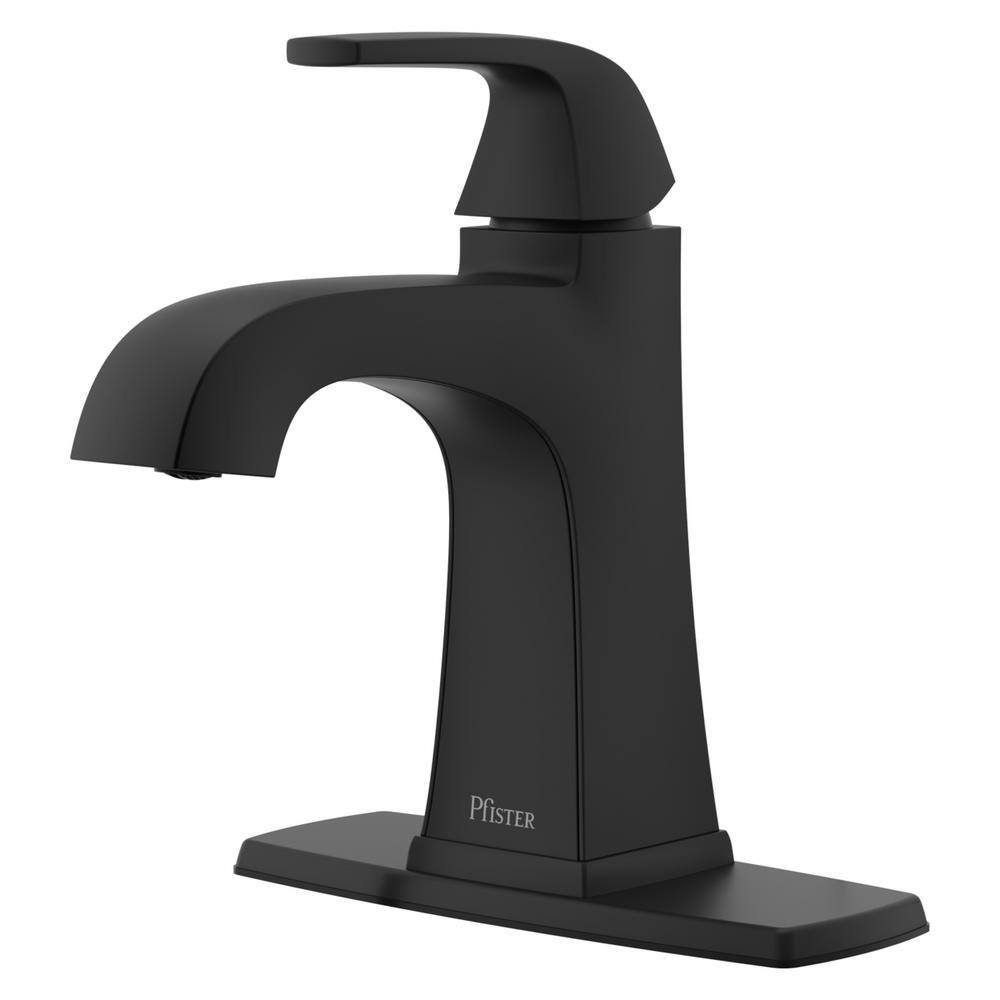 Pfister Bellance Single Handle Single Hole Bathroom Faucet with Drain Kit and Deckplate included in Matte Black LF-042-BLLB