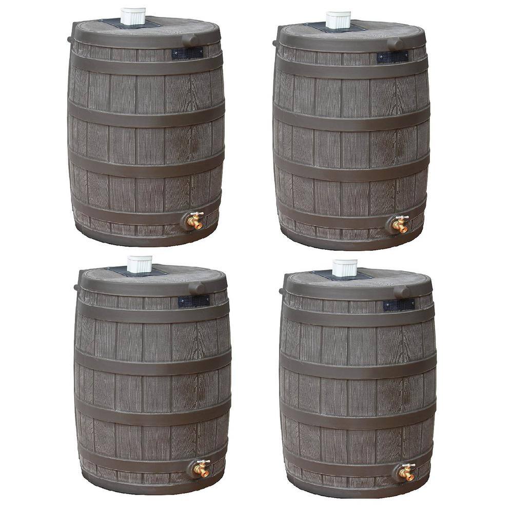 Good Ideas Rain Wizard 50 Gal. Plastic Rain Barrel with Brass Spigot (4-Pack) 4 x RW50-OAK