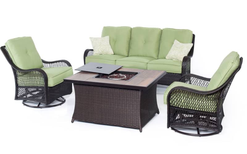 Hanover Orleans 4-Piece Fire Pit Outdoor Seating Patio Set In Avocado Green