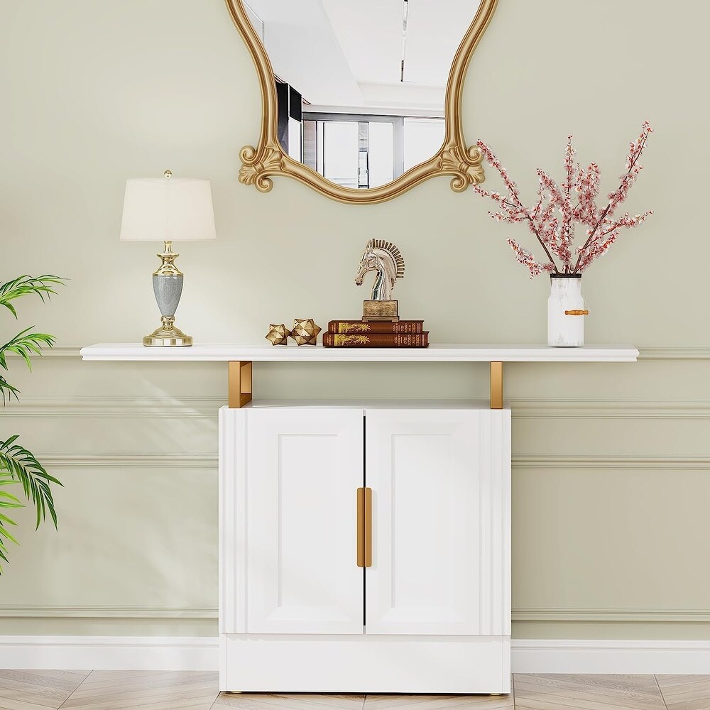 55 inches White Console Table with Storage and Door  Entryway Table