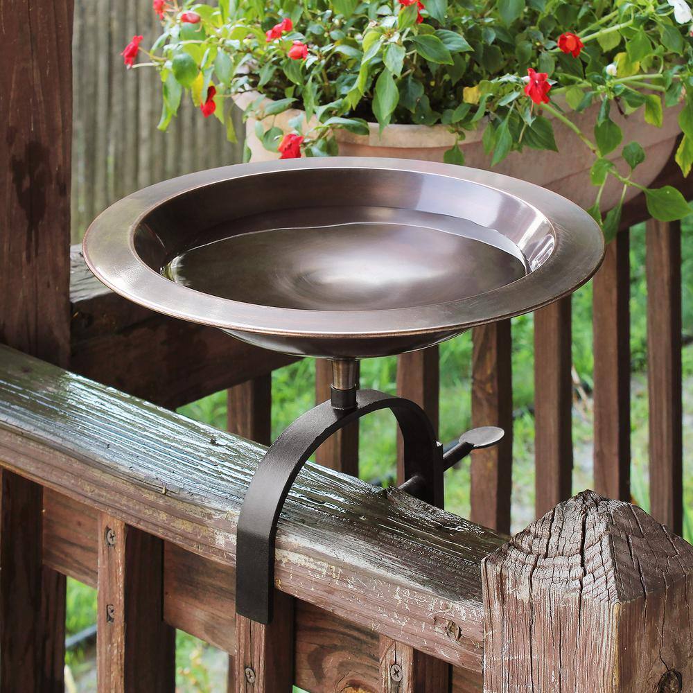 Achla Designs 14.75 in. W Antique Copper Classic II Birdbath with Over Rail Bracket BB-05-OR