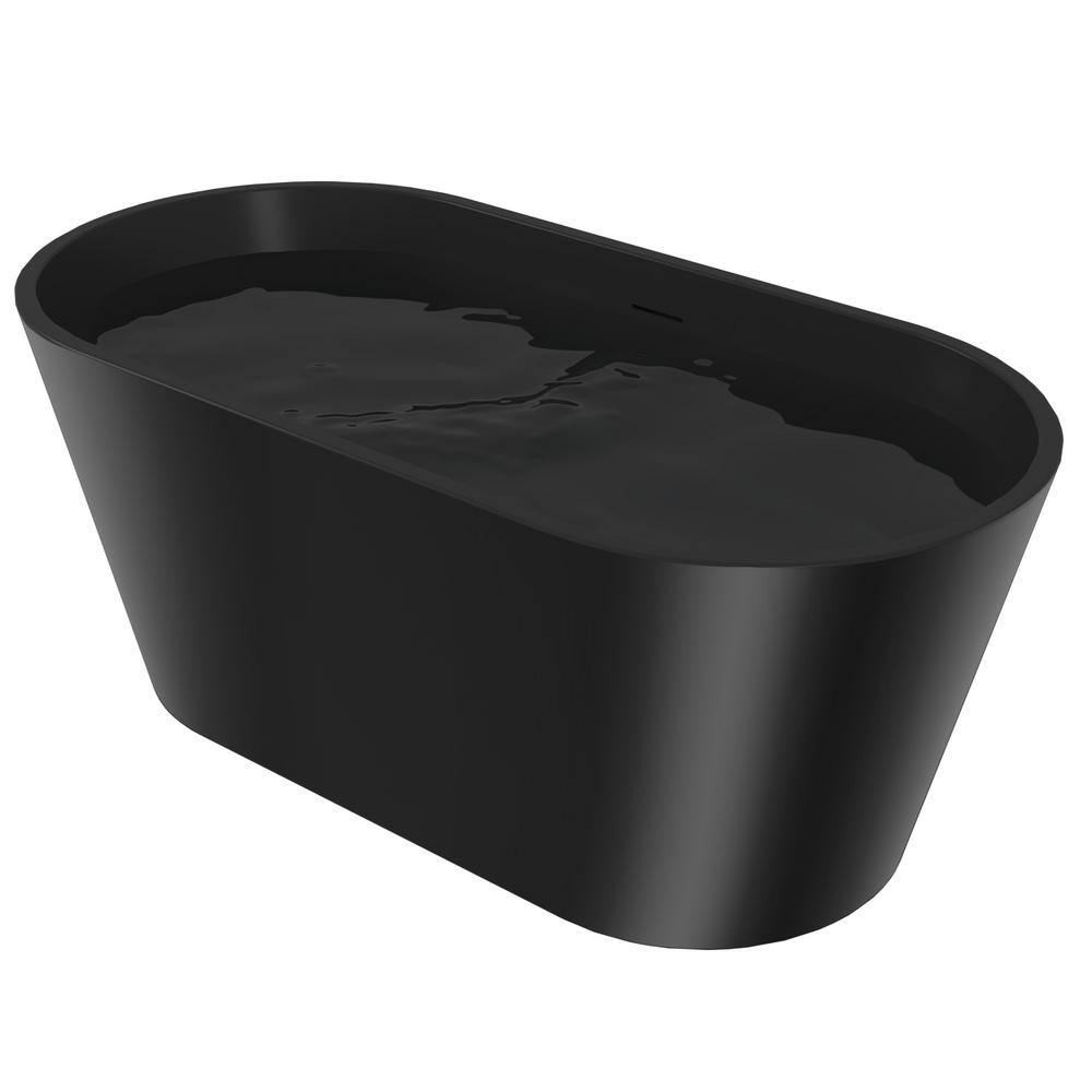 AKDY 60 in. Fiberglass Freestanding Flat Bottom Non-Whirlpool Bathtub in Matte Black with Tub Filler Combo BT0600-2-42