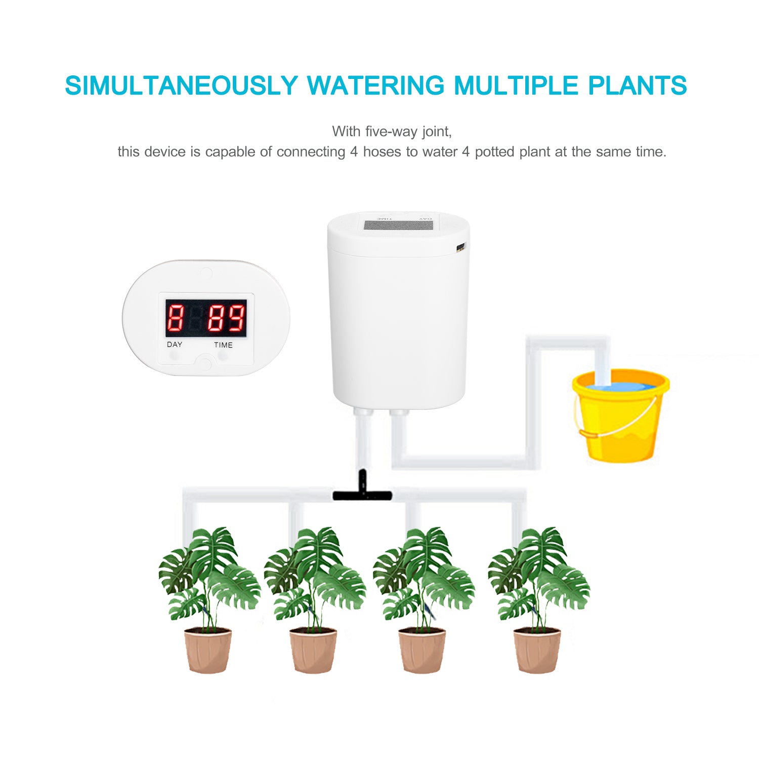 Automated Watering Device Smart Water Controller Automatically Watering System Drip Irrigation Kit for 4 Potted Plants with 2000mAh Rechargeable Battery