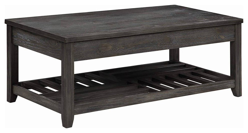 Rustic Coffee Table  Lift Up Top With Checkerboard Slatted Shelf  Grey Finish   Industrial   Coffee Tables   by Declusia  Houzz