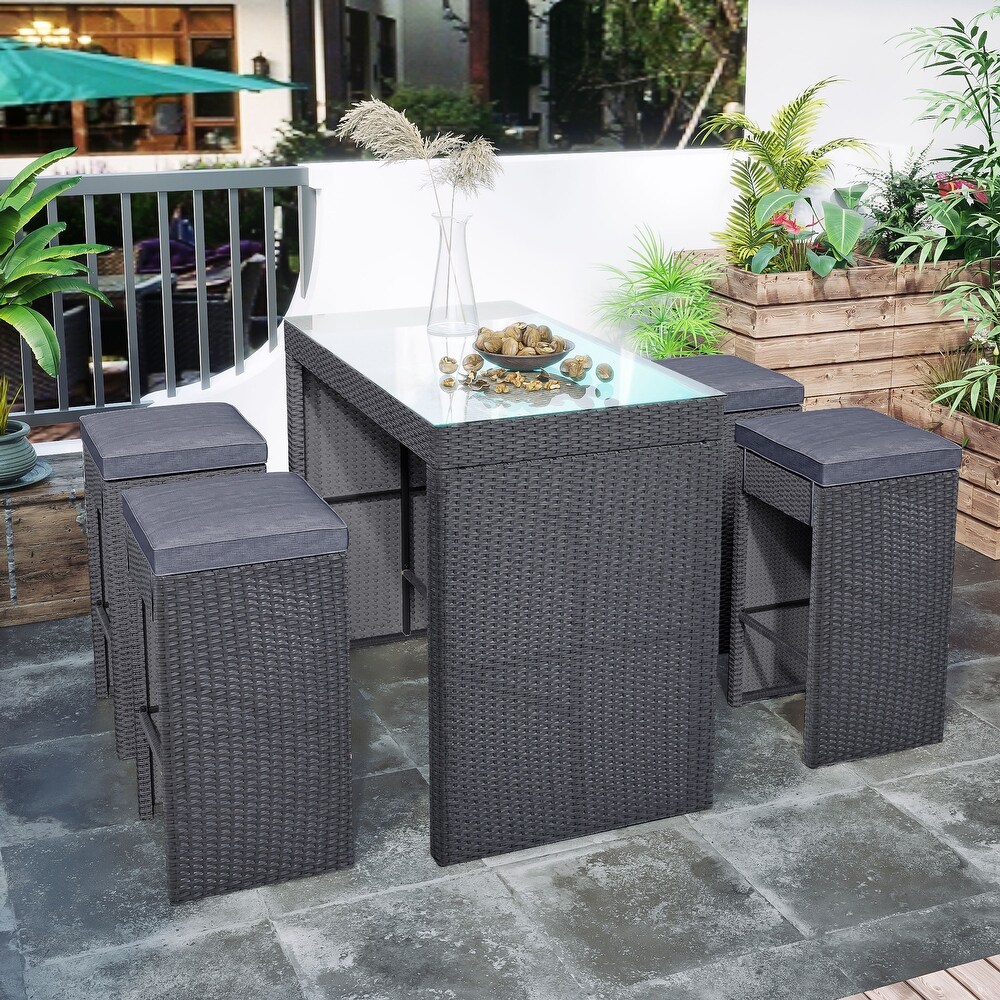 5 piece Rattan Outdoor Patio Bar Dining Table Set