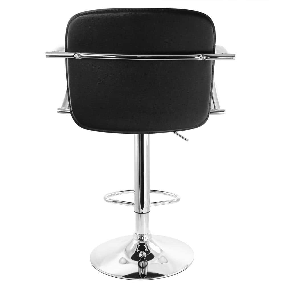 Elama 2-Piece Adjustable Faux Leather 34.25 in. Black Low Back Metal Bar Stool with Chrome Arm Rests and Base 985116748M