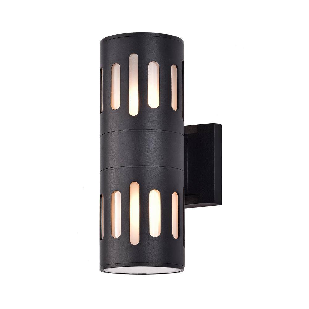 C Cattleya 11.75 in. 2-Light Black Die-Cast Aluminum Cylinder Outdoor Wall Sconce CA1933-W