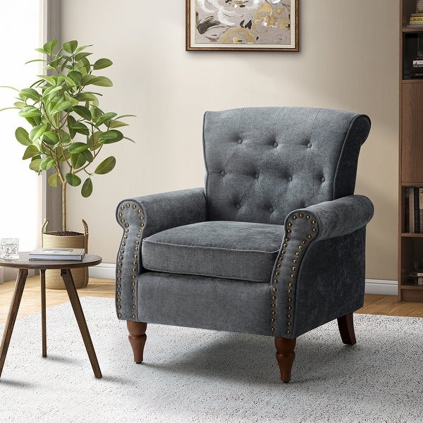 Indiges Transitional Comfy Nailhead Accent Arm Chair with Tufted Back by HULALA HOME