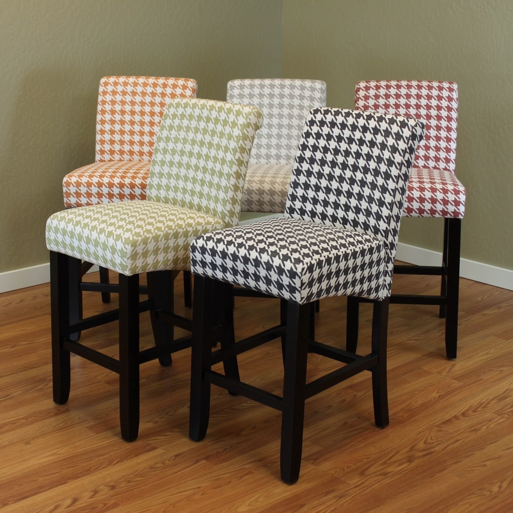 Milan Houndstooth Linen Upholstery Armless Counter Chairs (Set of 2)