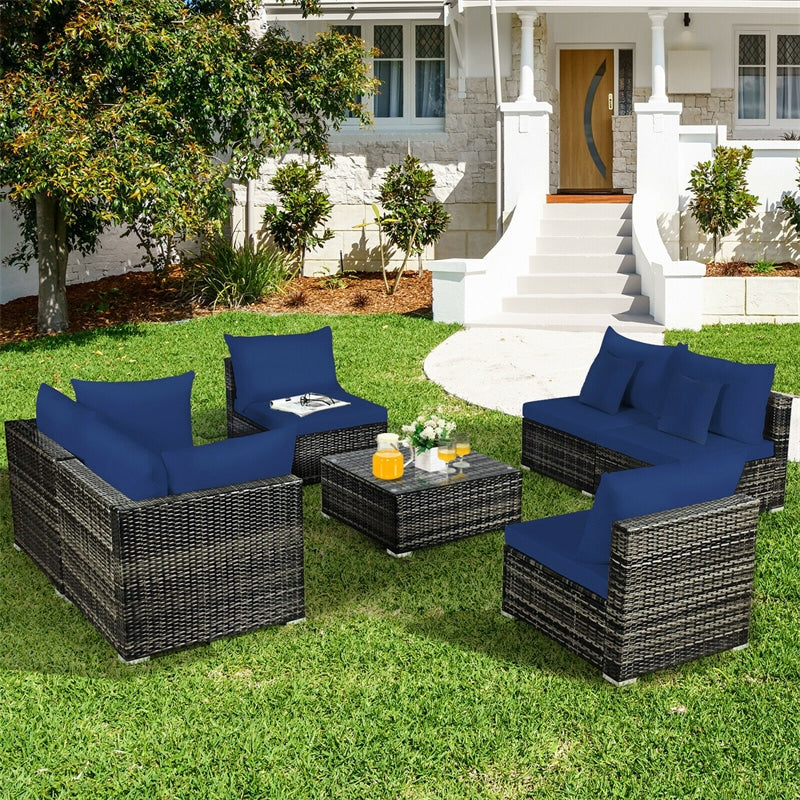 7 Pcs Rattan Patio Sectional Couch Set Outdoor Wicker Furniture Set with Cushions & Coffee Table