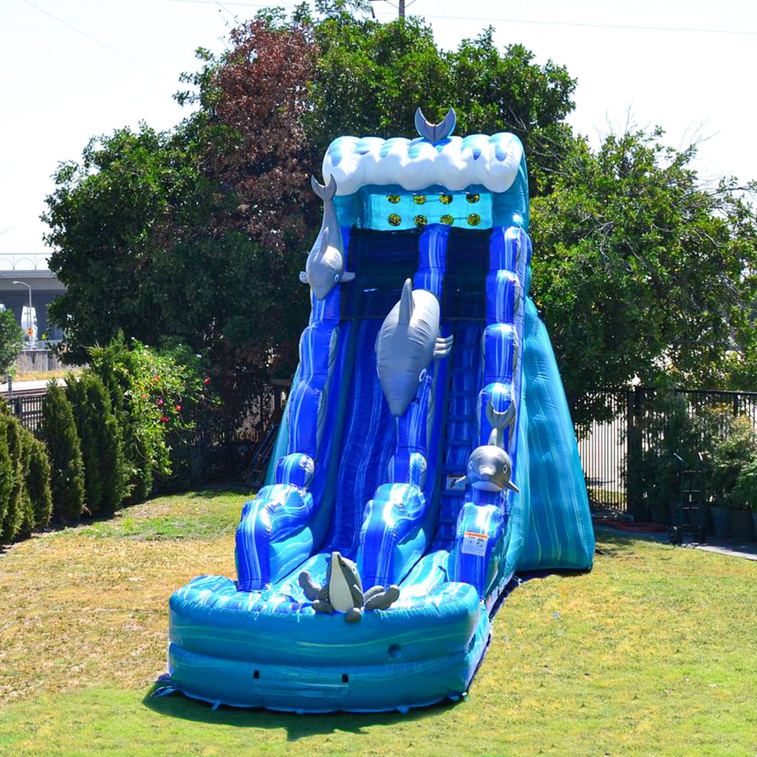 JumpOrange 19' Dolphin Tall Water Slide Inflatable with Detachable Pool for Kids and Adults (Includes Blower), Commercial Grade Water Slide