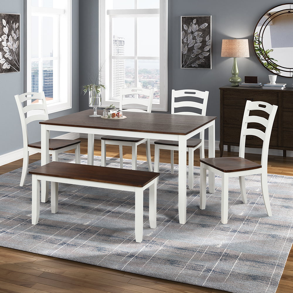 6 Piece Dining Table Set with 1 Bench, 1 Table, 4 Chairs for Home Dining Room Kitchen