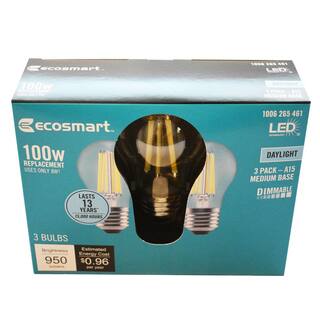 EcoSmart 100-Watt Equivalent A15 Dimmable Appliance Fan Clear Glass Filament LED Vintage Edison Light Bulb Daylight (3-Pack) FG-04205