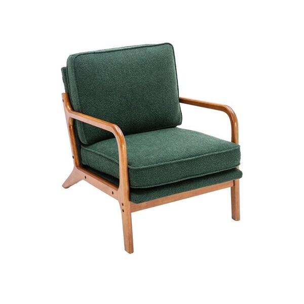 Mid Century Modern Accent Chair， Single Upholstered Lounge Reading Armchair with Solid Wood Frame and Cushions， Emerald Fabric