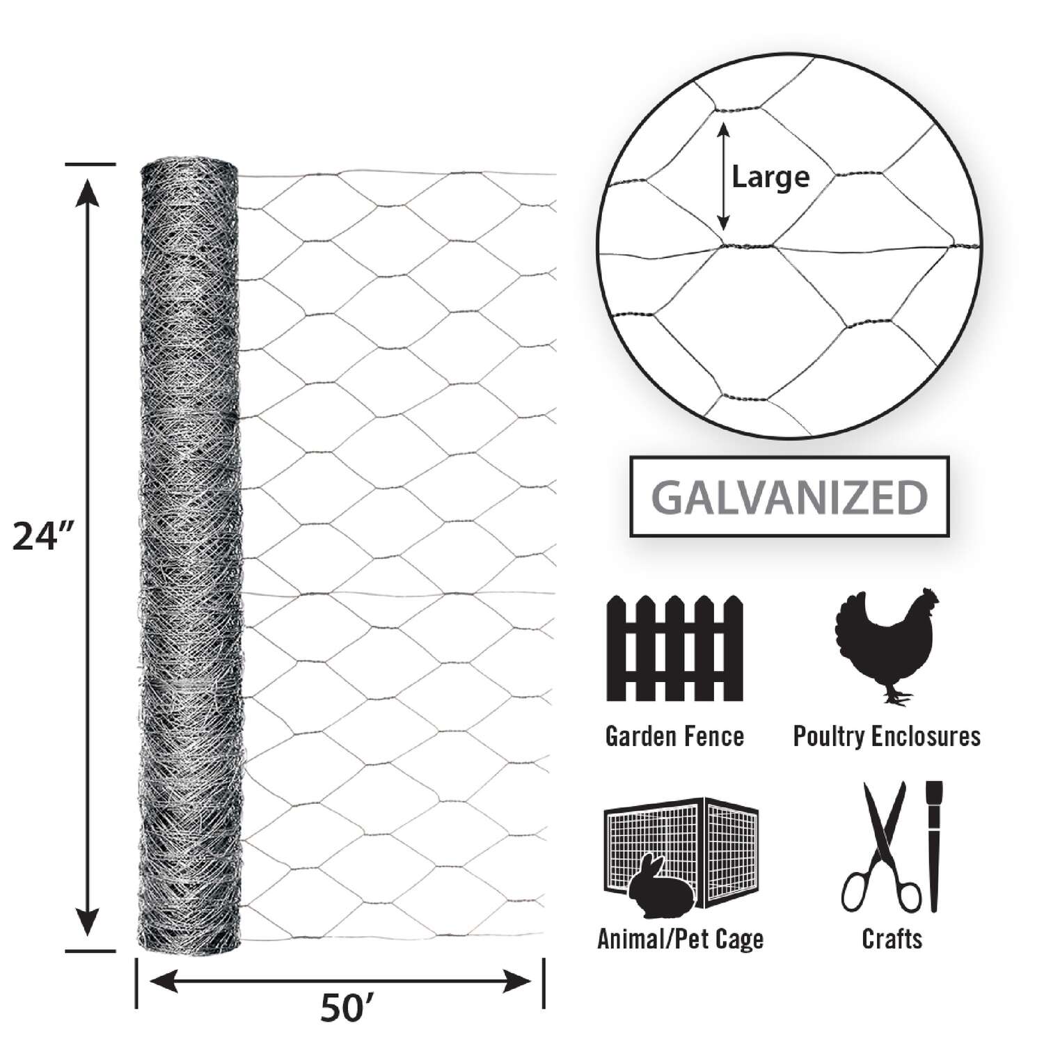 Garden Craft 36 in. H X 50 ft. L Galvanized Steel Poultry Netting 2 in.