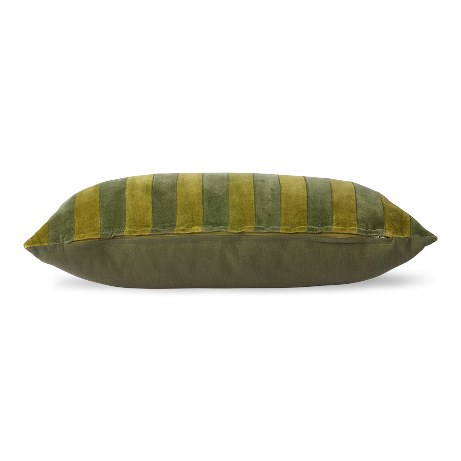 Striped velvet pillow - green camo