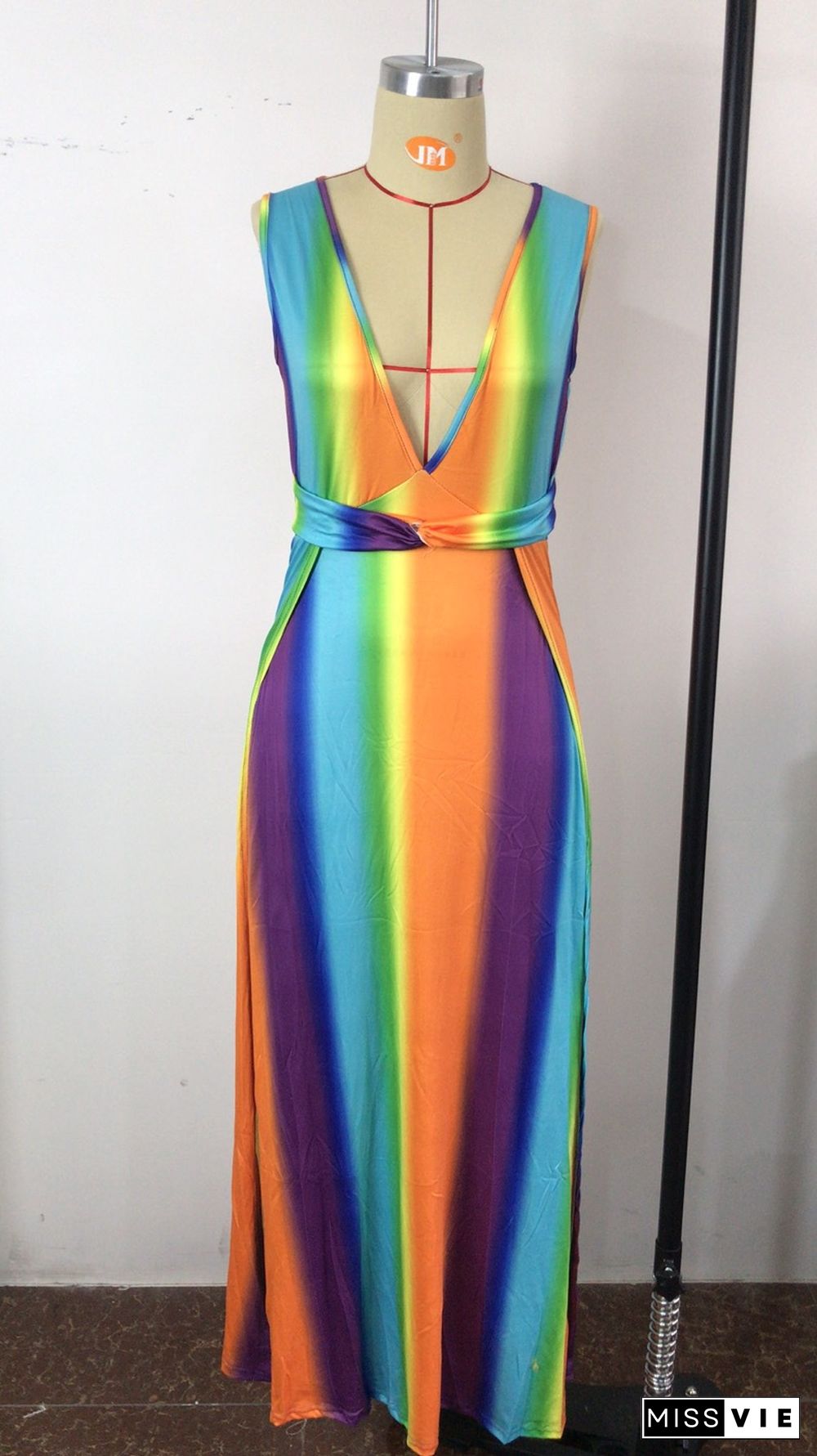 Rainbow Striped Bohemian Beach Plus Size Dresses