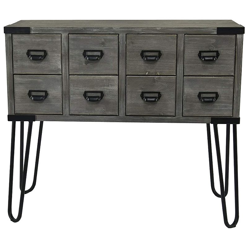 eHemco Antique Metal Legs Storage Console Table with 8 Drawers