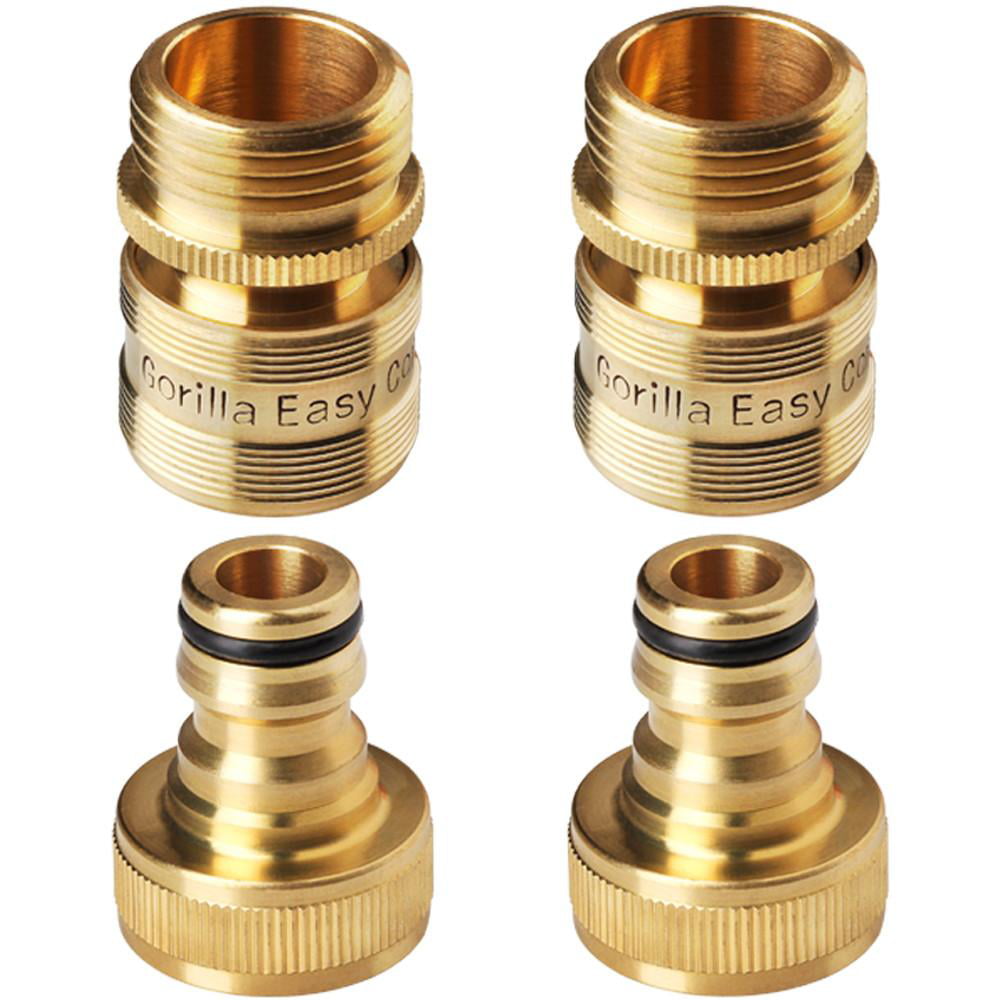 GORILLA EASY CONNECT Garden Hose Quick Connectors. ¾ Inch GHT Solid Brass. 2 Sets.