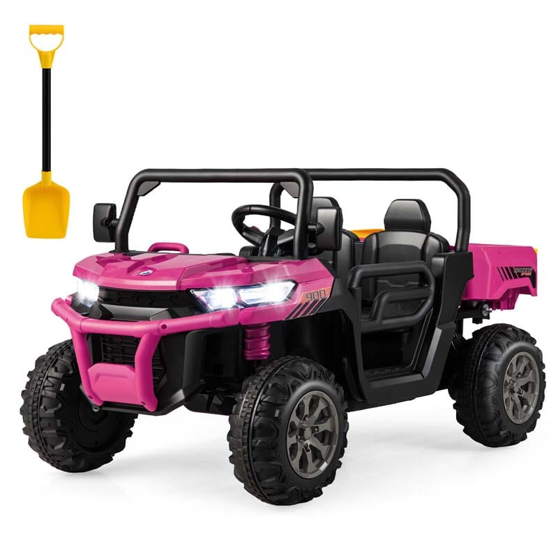 2-Seater Kids Ride On Car, 12V Battery Powered Off-Road UTV Dump Truck with Electric Dump Bed & Shovel