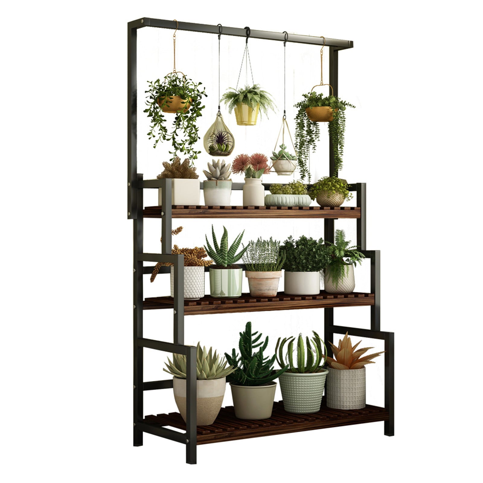 Metal 3 Tier Hanging Plant Stand Indoor Outdoor, Ladder Plant Shelf Multiple Flower Display Stands Planter Rack Folding Shelves for Corner Balcony Window Patio Living Room