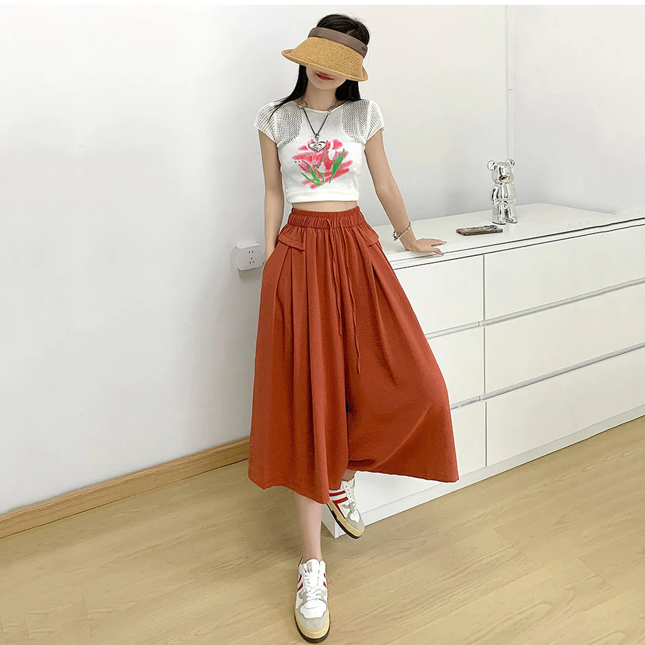 2023 Summer Thin Casual High Waist Large Size Slim Ice Silk Wide Leg  Pants