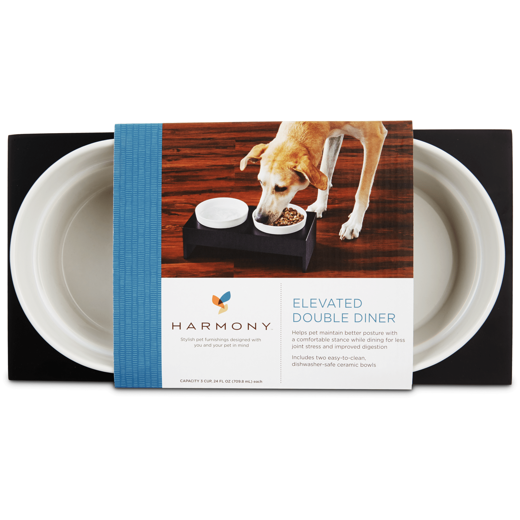 Harmony Elevated Double Diner for Dogs， 3 Cups