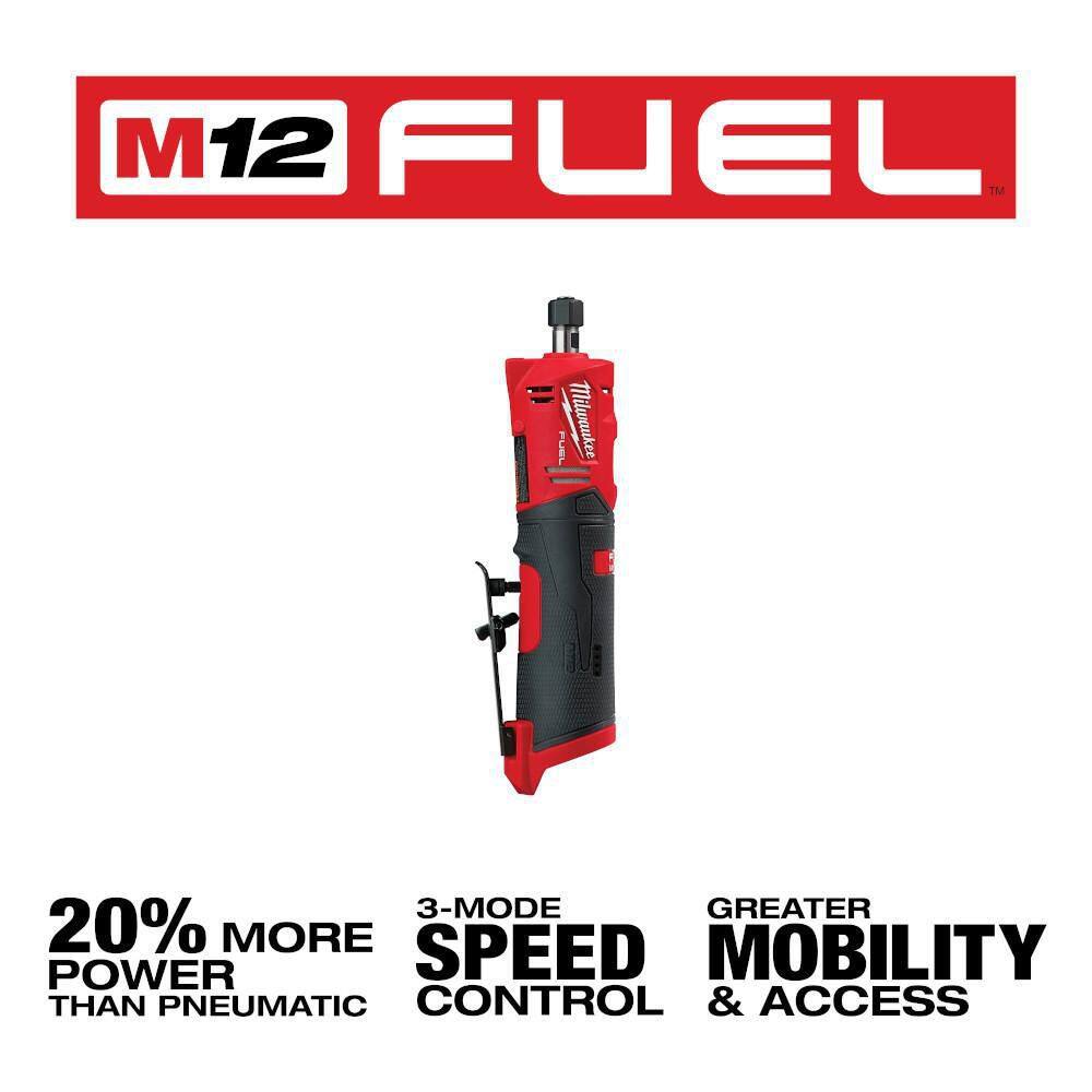 MW M12 Fuel 12-Volt Lithium-Ion Brushless Cordless 14 in. Straight Die Grinder with M12 2.0 Ah Battery 2486-20-48-11-2420