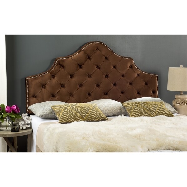 Safavieh Arebelle Chocolate Velvet Upholstered Tufted Headboard - Silver Nailhead (King) - - 11551804