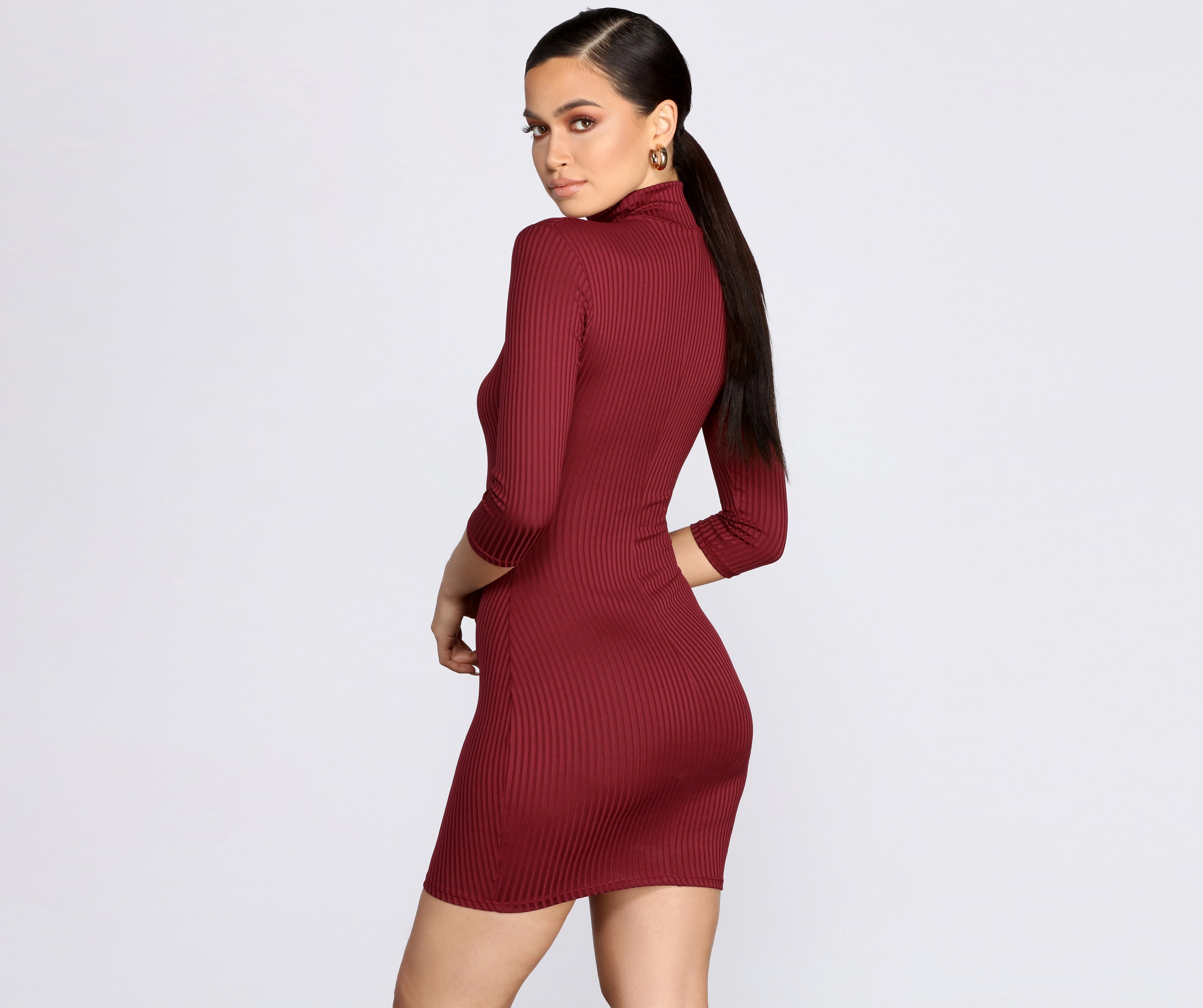 Ribbed Knit Turtleneck Mini Dress