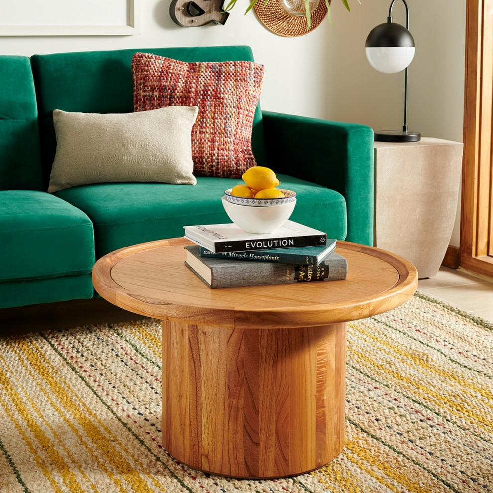 Malik Round Pedestal Coffee Table Natural/ Brown   Transitional   Coffee Tables   by AED Luxury Home Decor  Houzz