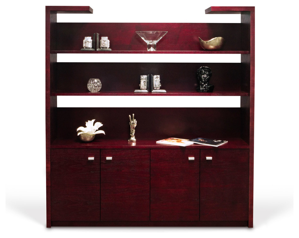 74.75” Modern Madison Mahogany Walnut Shelf Open Shelving Display Hidden Storage   Contemporary   Bookcases   by Zuri Furniture  Houzz