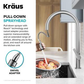 KRAUS Oletto High-Arc Single Handle Pull-Down Kitchen Faucet in Matte BlackSpot Free Black Stainless Steel KPF-2821MBSFSB