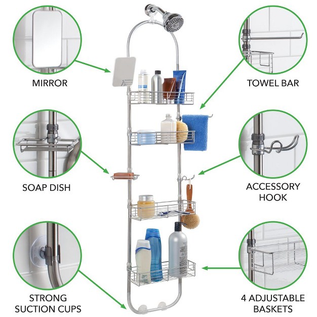 Mdesign Metal Bathroom Shower Caddy Station Brushed Stainless Steel