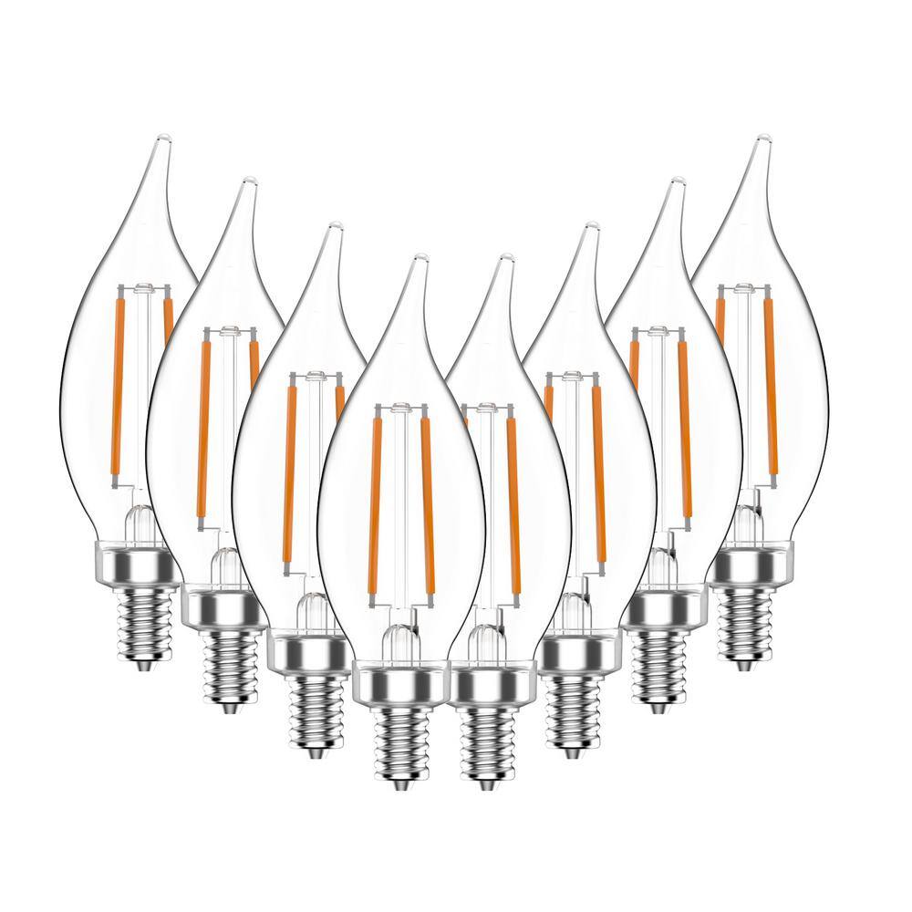 40-Watt Equivalent B11 Non-Dimmable E12 Candelabra Clear Glass Filament LED Vintage Edison Light Bulb Daylight (8-Pack) CF35-2C 3.3W 120V E12 5000K Ra80