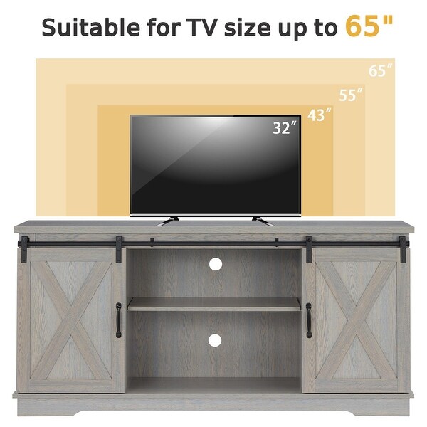 Modern Sliding Barn Door TV Stand with 5 Adjustable Shelves Grey