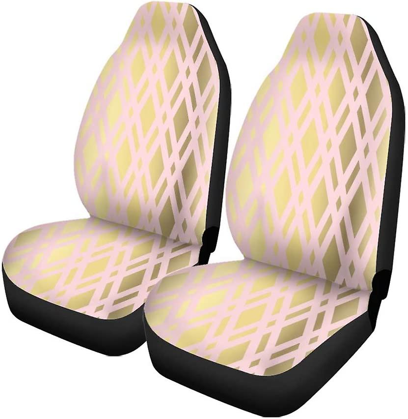 Set Of 2 Car Seat Covers Golden Rhombus Pink Universal Auto Front Seats Protector Fits For Car，suv Sedan，truck