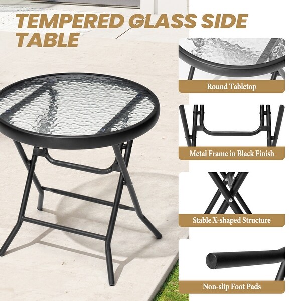 Crestlive Outdoor Side Table Patio Small Folding Table with Tempered Glass Table Top