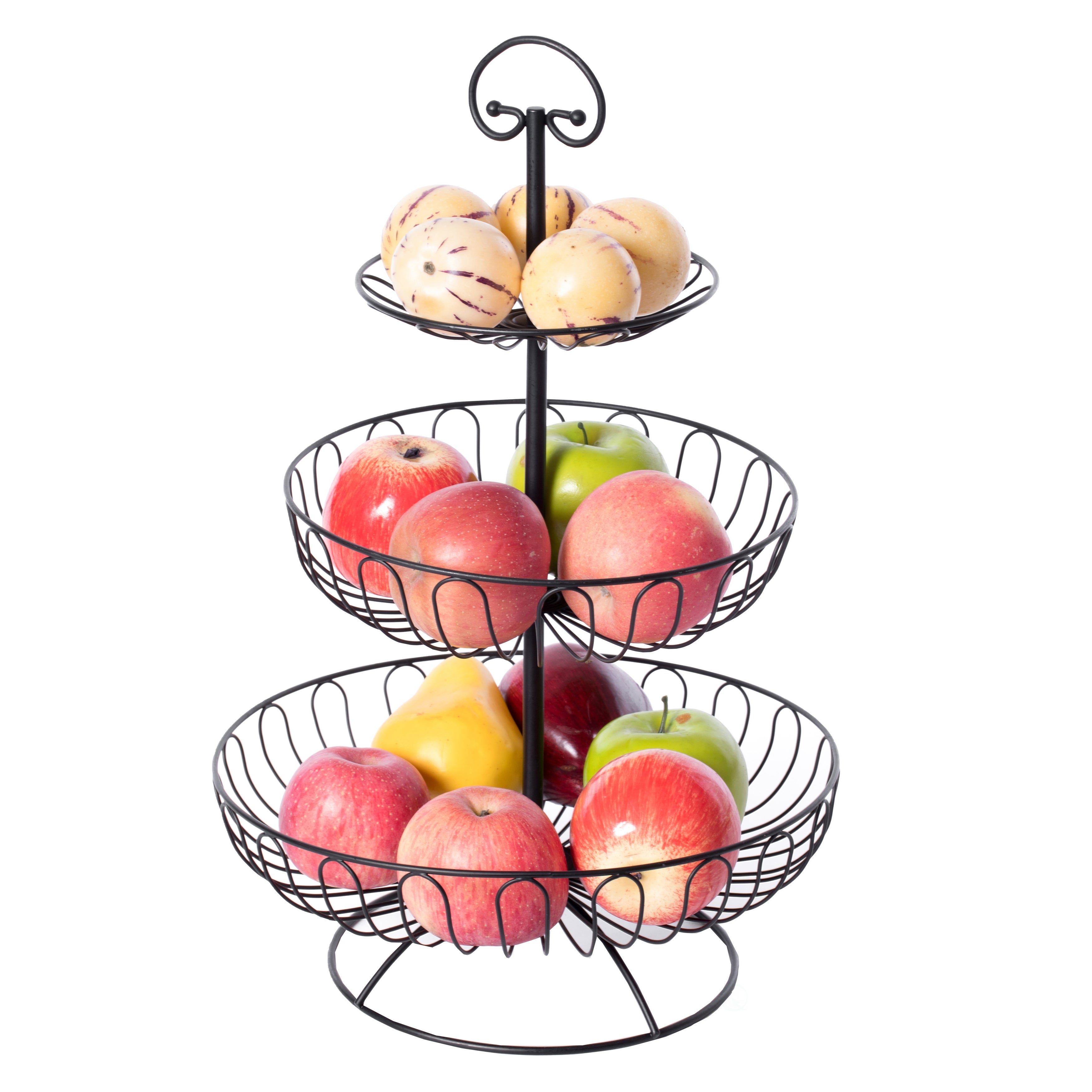 3 Tiers Wire Iron Basket Fruit Bowl， Black